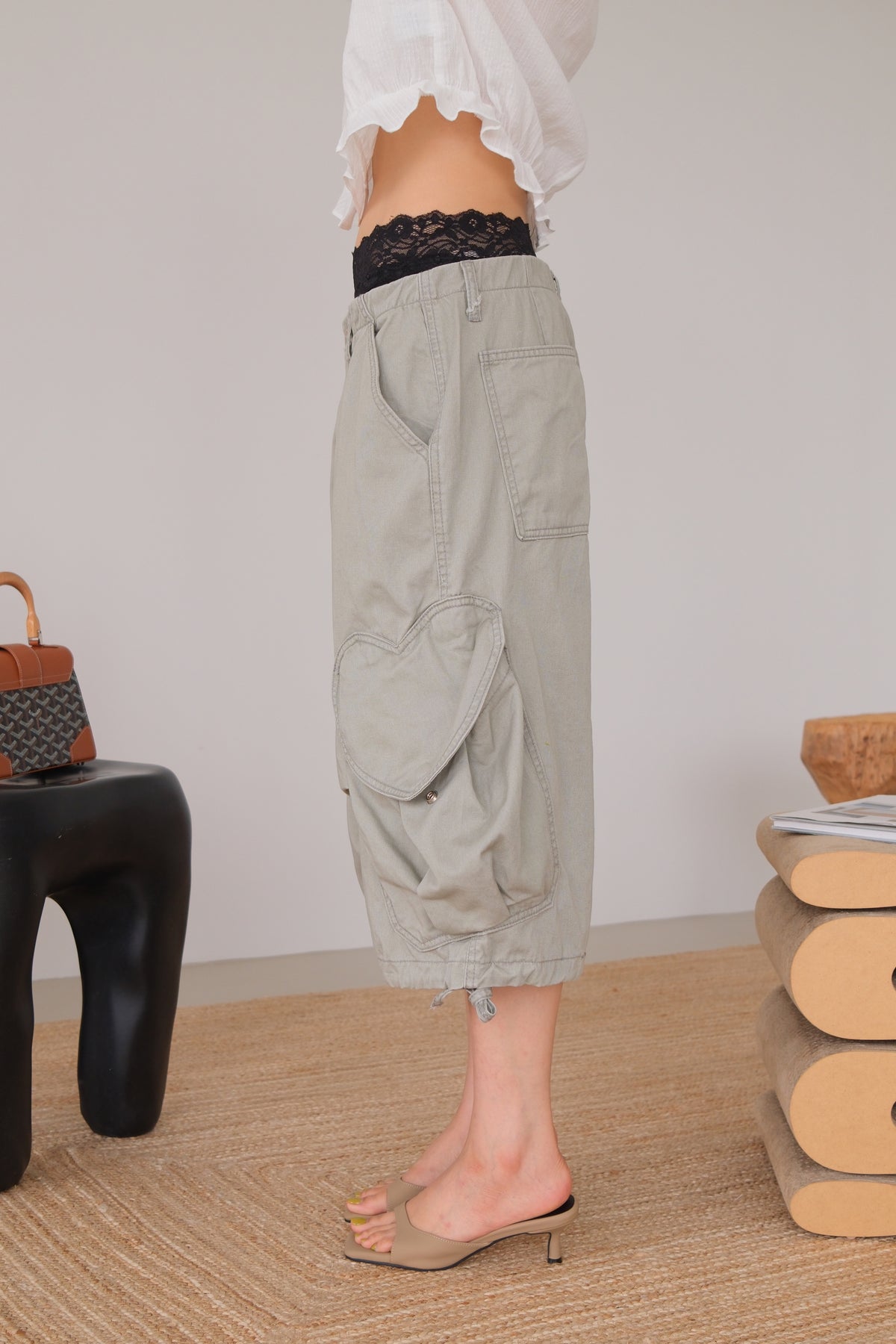 Heart-Detail Utility Cargo Shorts