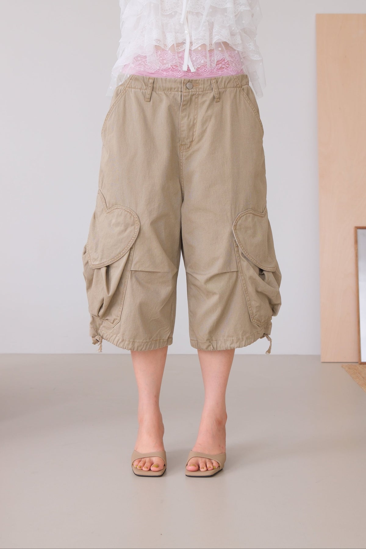 Heart-Detail Utility Cargo Shorts