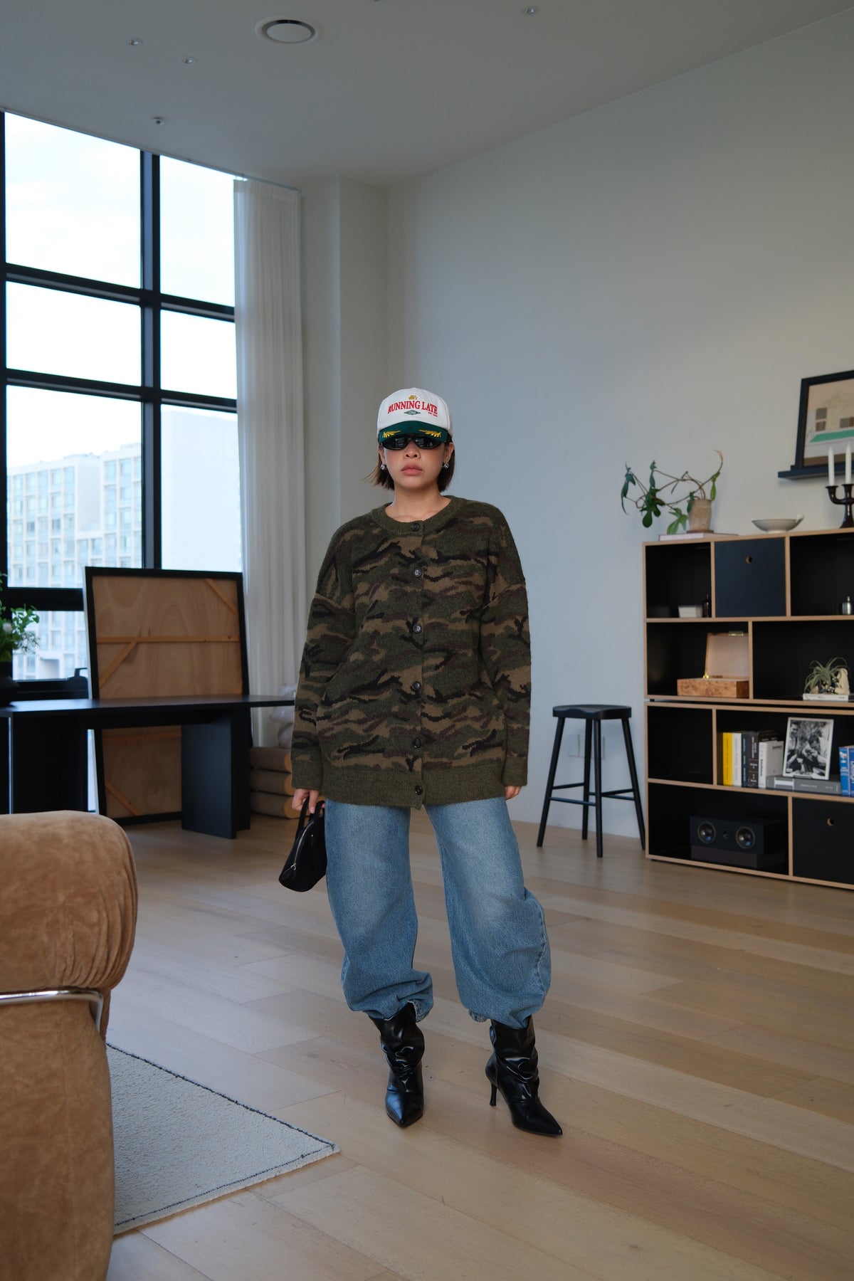WARSAW Camo Crew Neck Knit Cardigan