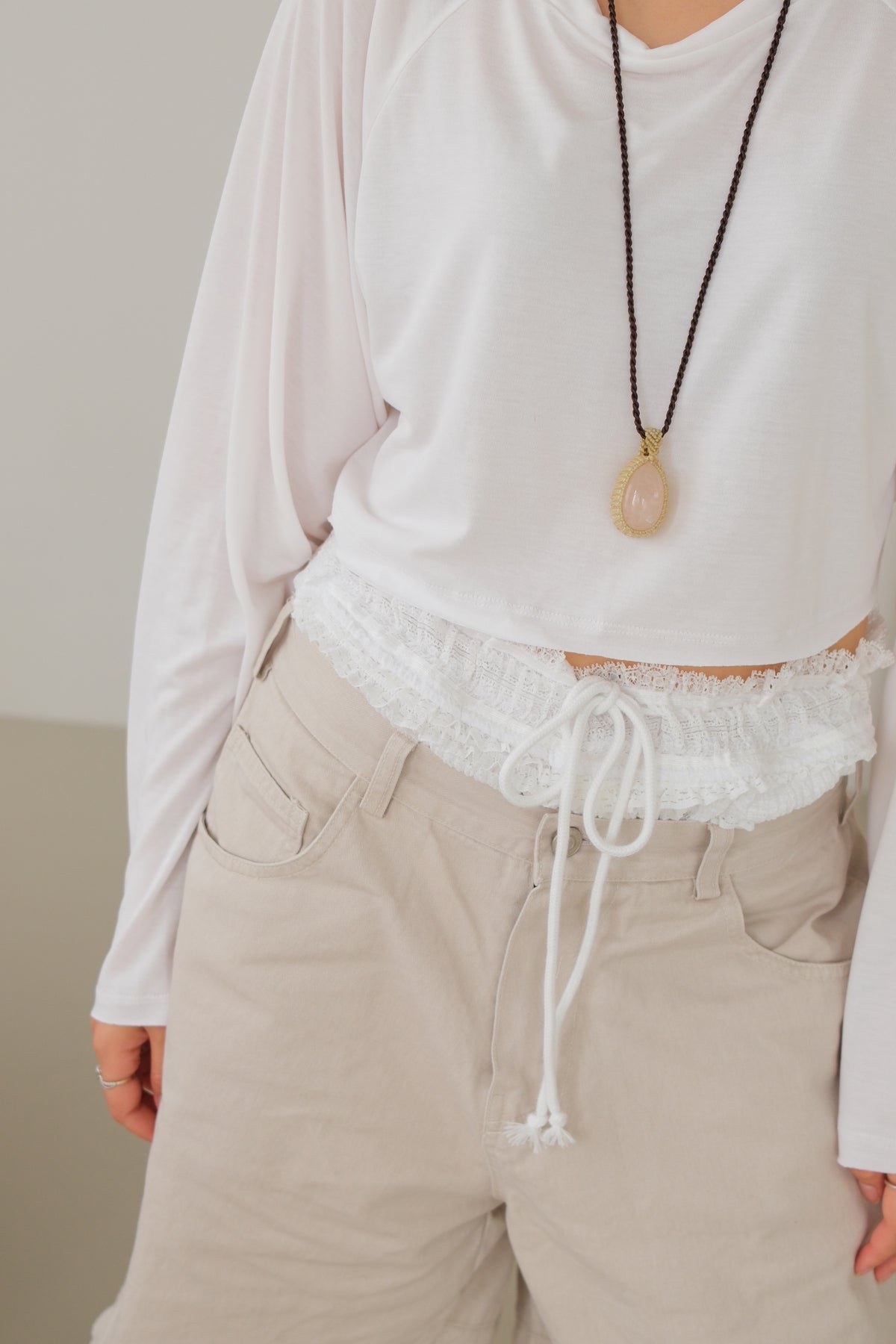 Lace-Trim Smocked Denim Jorts