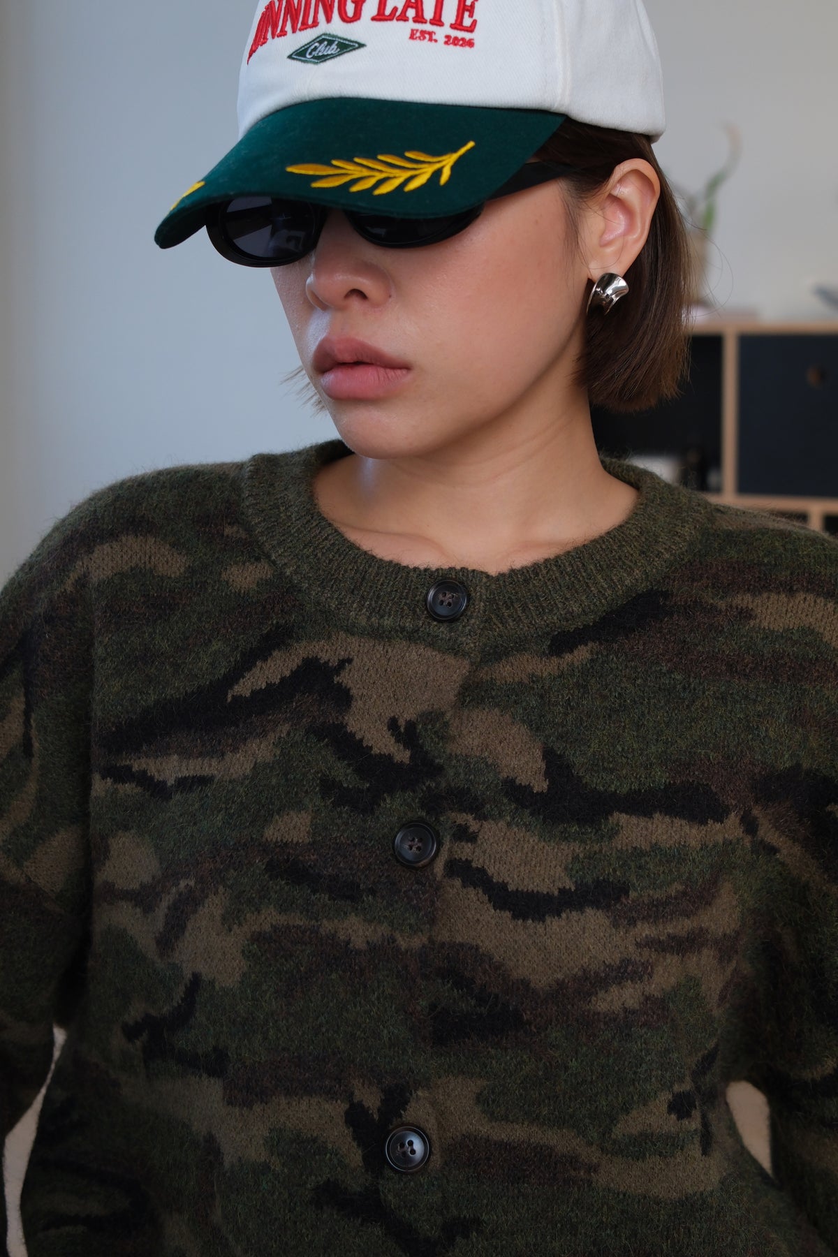 WARSAW Camo Crew Neck Knit Cardigan