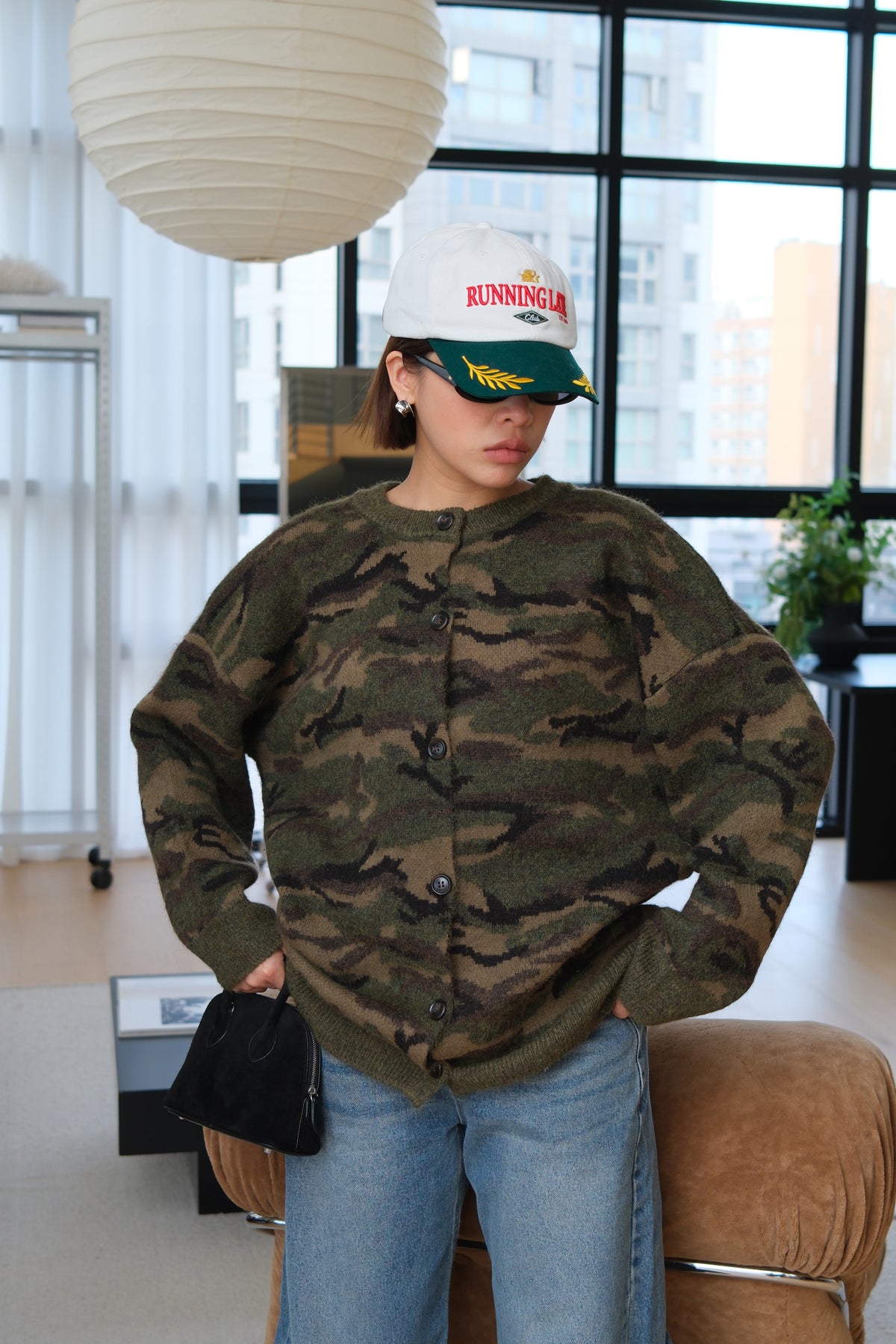 WARSAW Camo Crew Neck Knit Cardigan