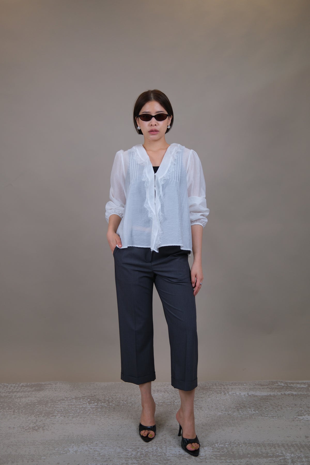 Elodie Ruffle Lace Sheer Blouse